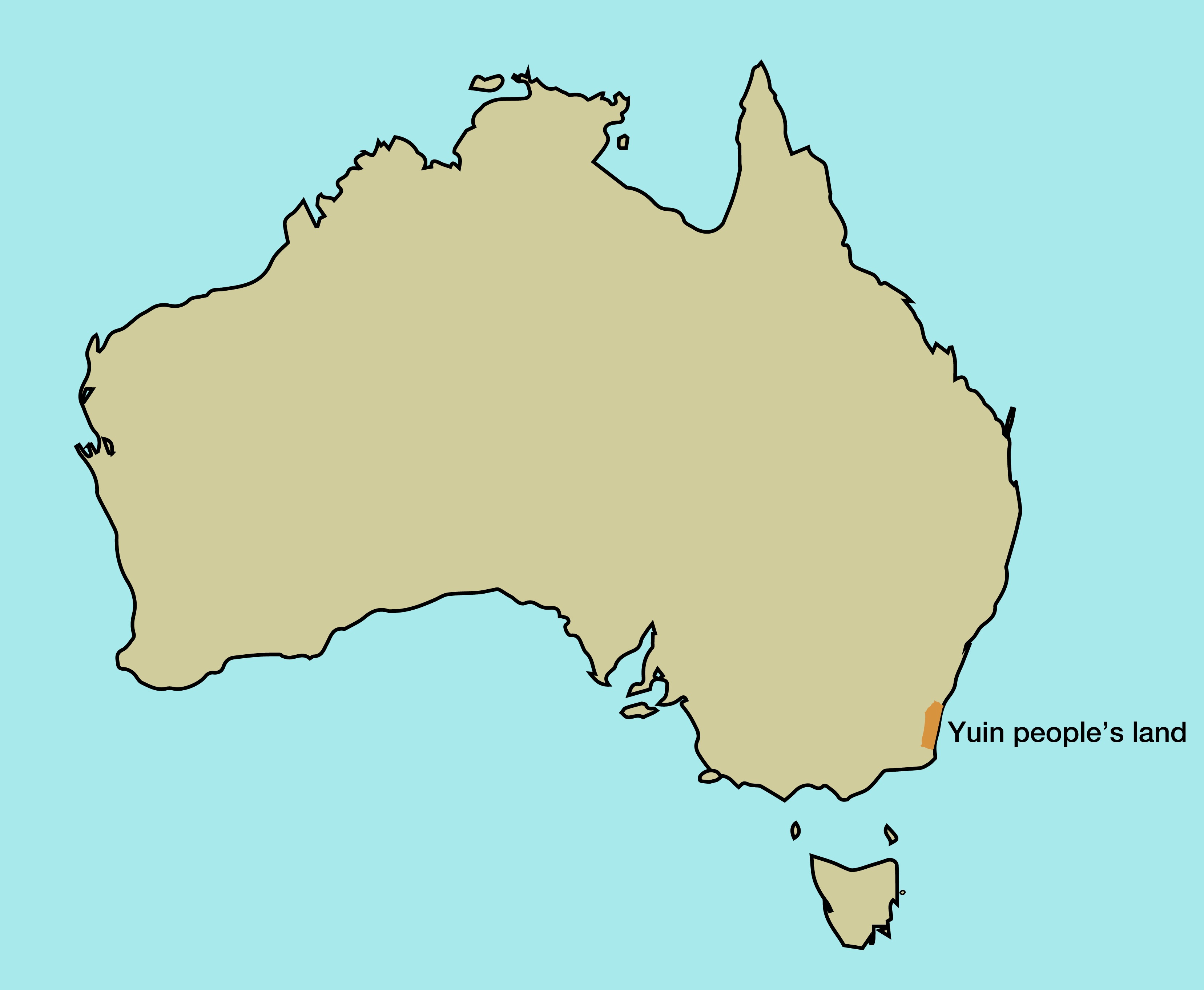 <p>Map of Australia showing Yuin people’s land</p>
