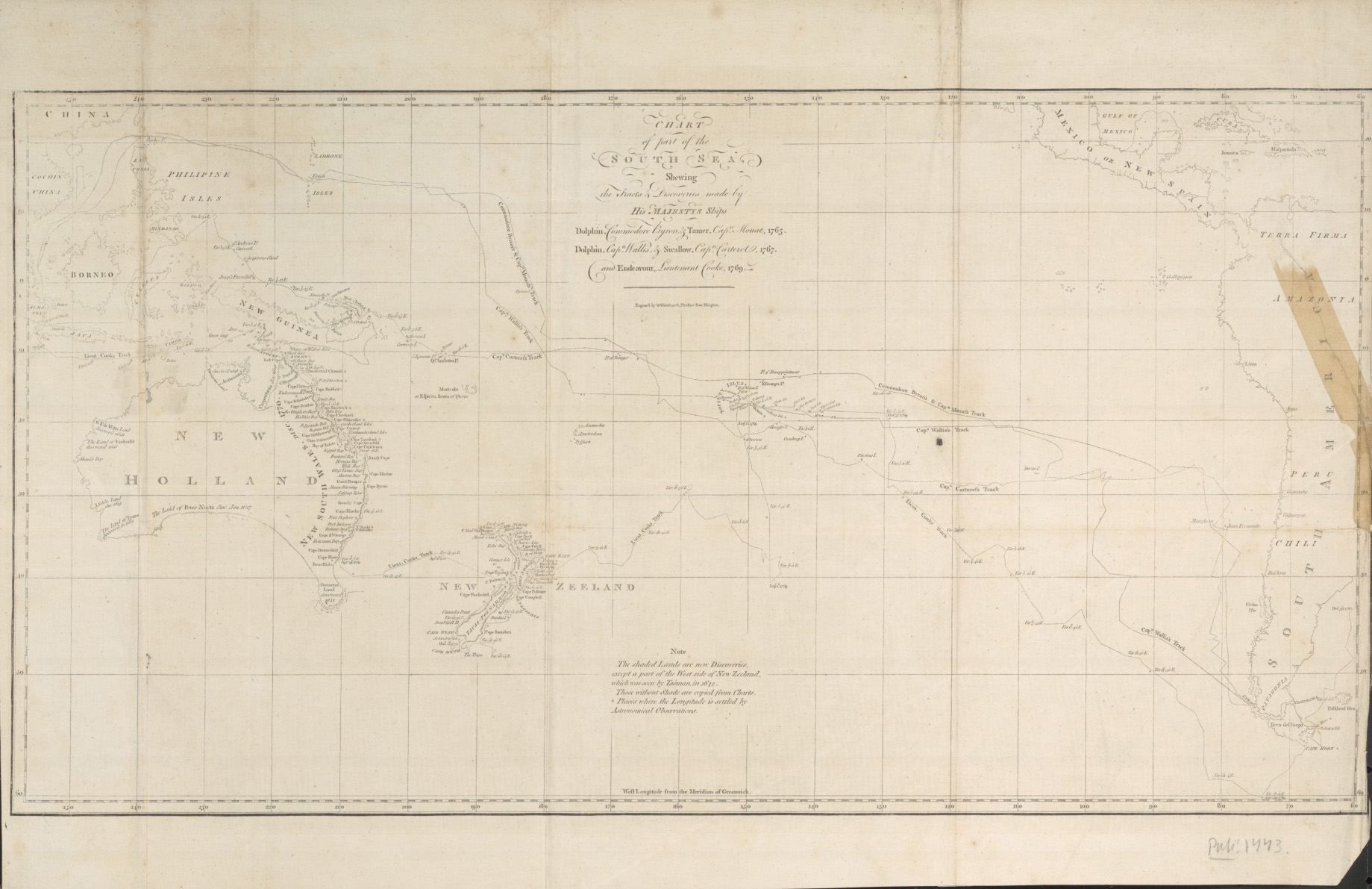 <p>‘Chart of part of the South Sea, Shewing the Tracts and Discoveries made by His Majesty’s Ships, 1773’</p>
