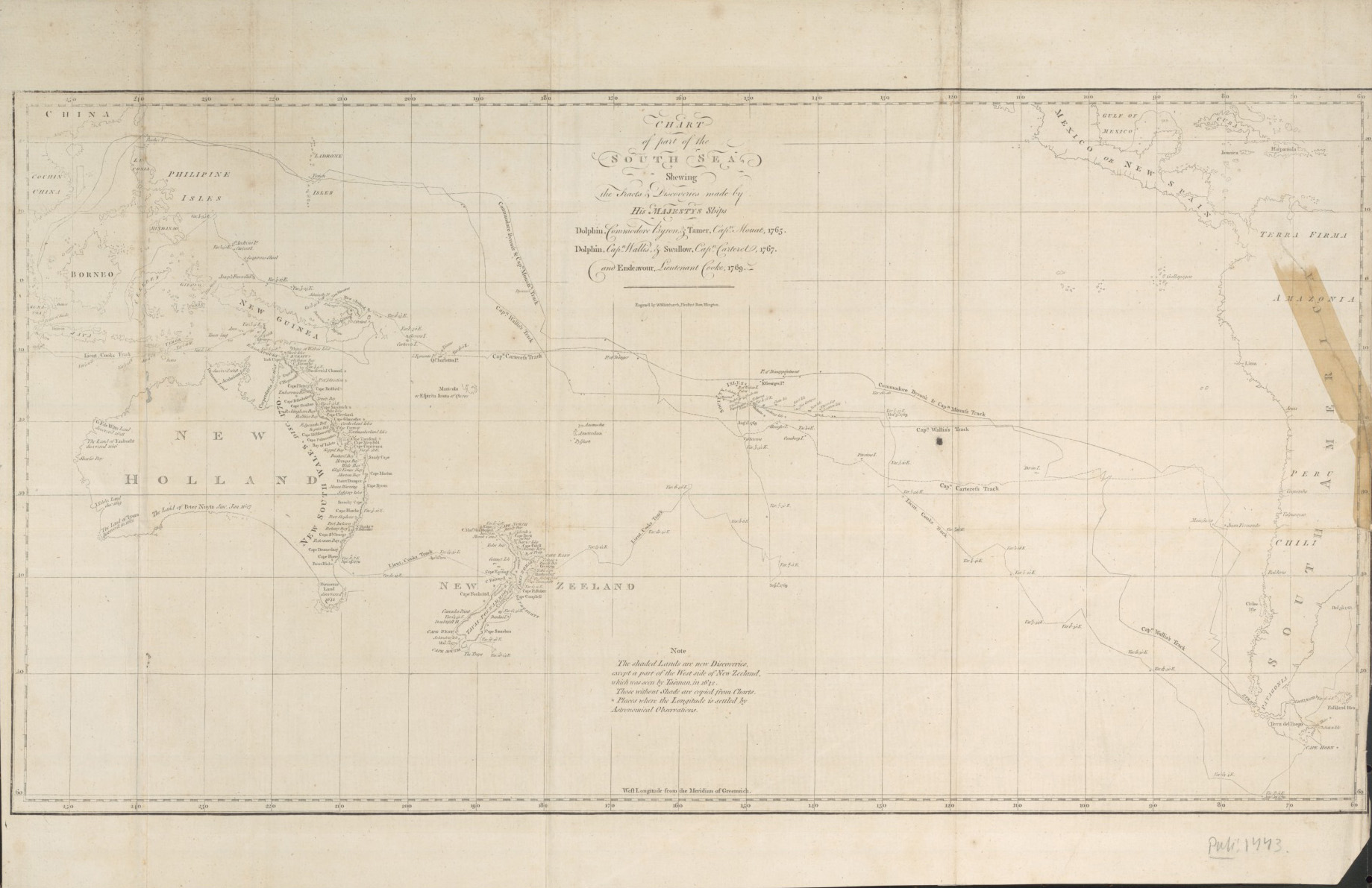 <p>‘Chart of part of the South Sea, Shewing the Tracts and Discoveries made by His Majesty’s Ships, 1773’</p>
