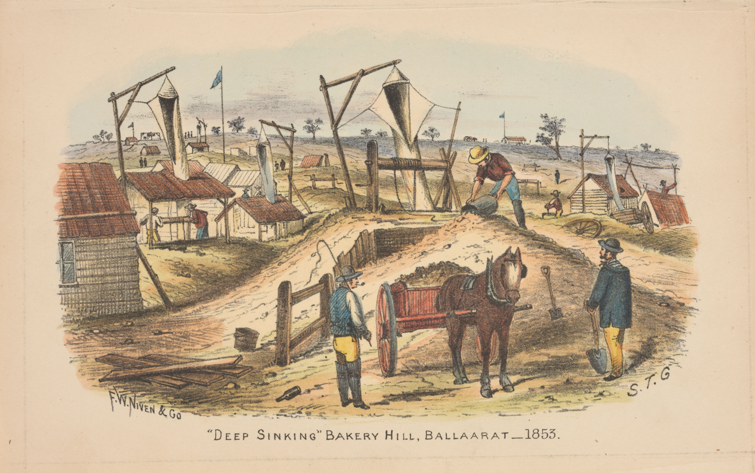‘Deep Sinking, Bakery Hill, Ballaarat [sic] 1853’, by Samuel Thomas Gill.