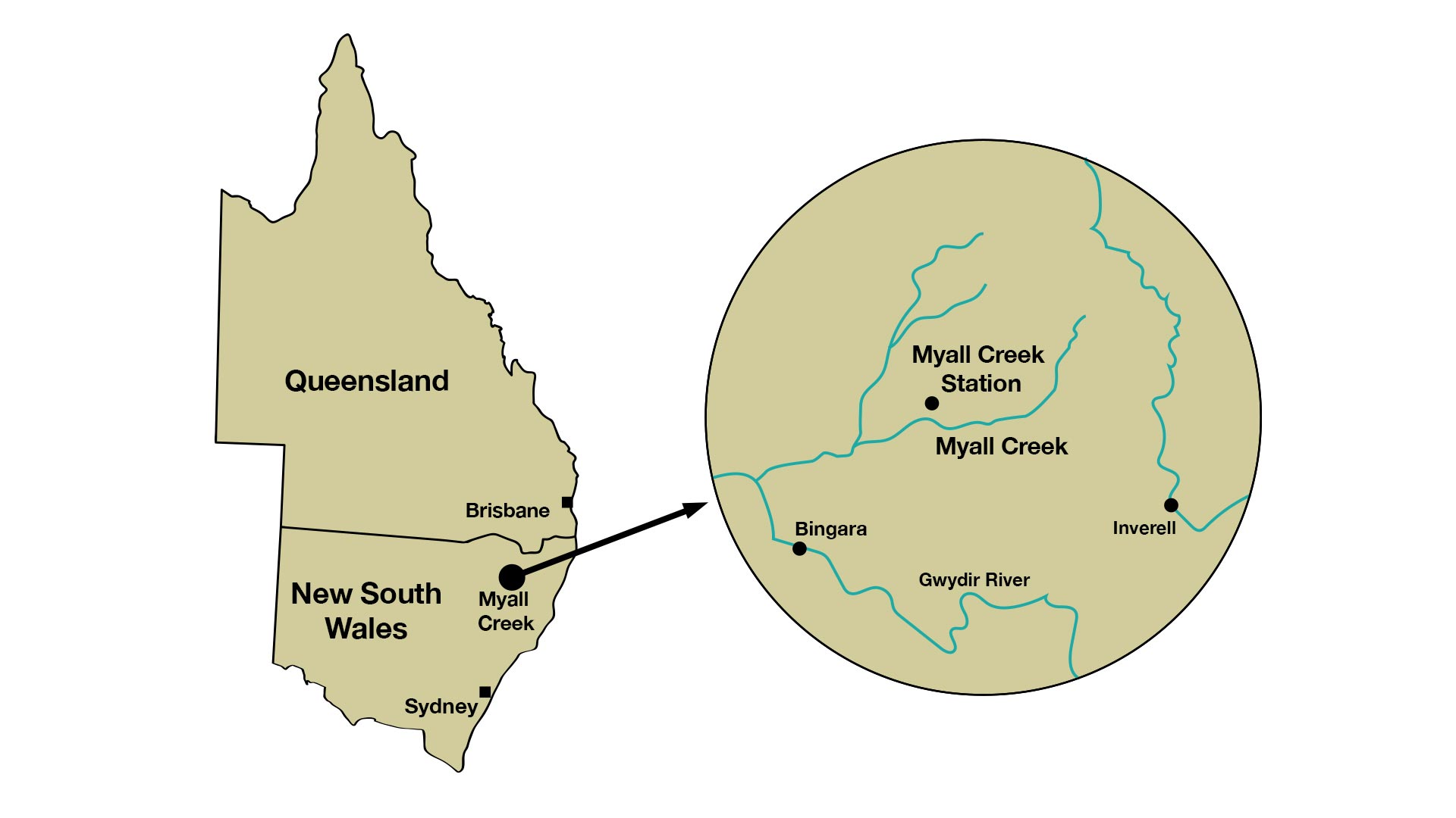 <p>The location of Myall Creek Station, New South Wales</p>
