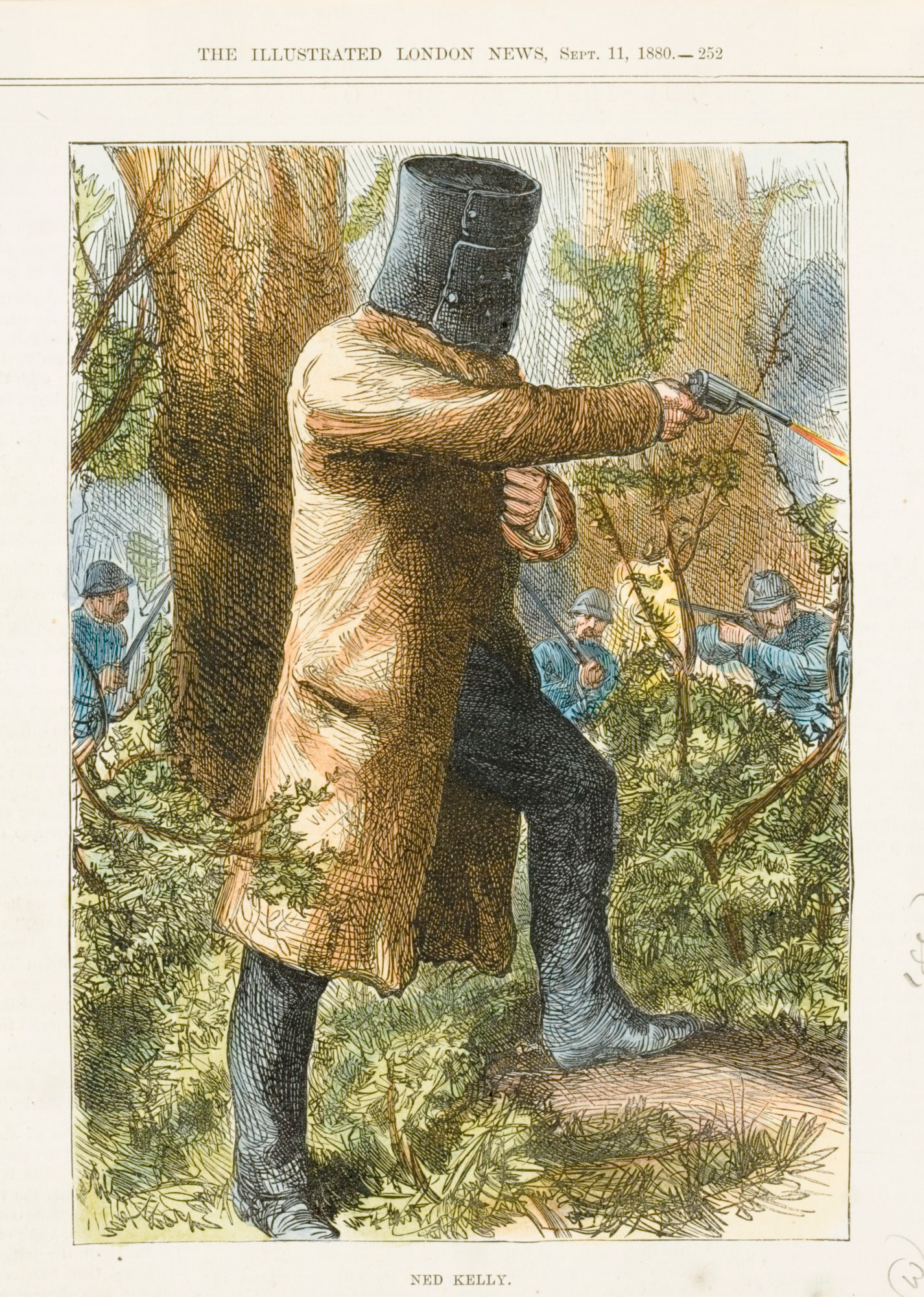 Woodcut of Ned Kelly, The Illustrated London News.