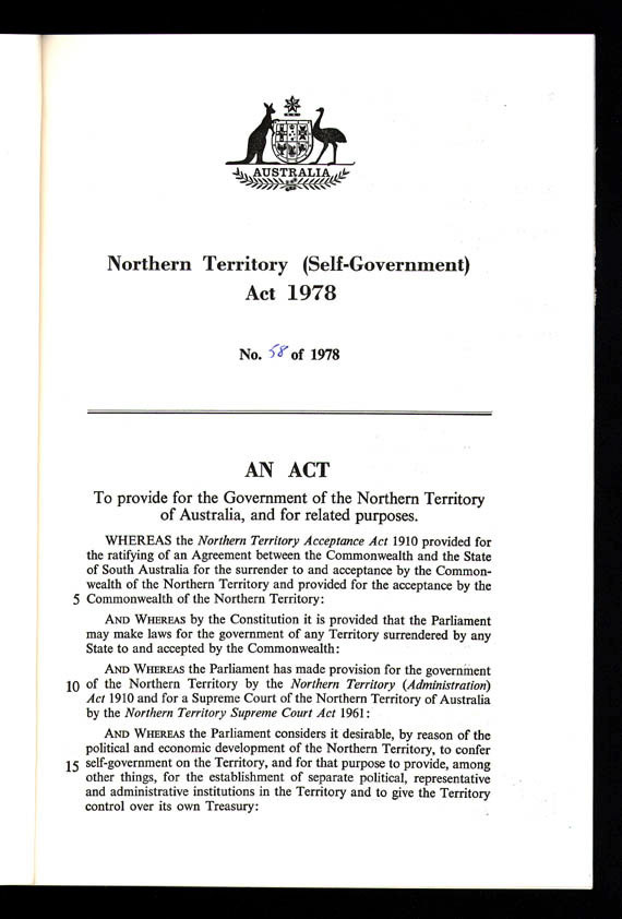 Northern Territory (Self-Government) Act 1978.