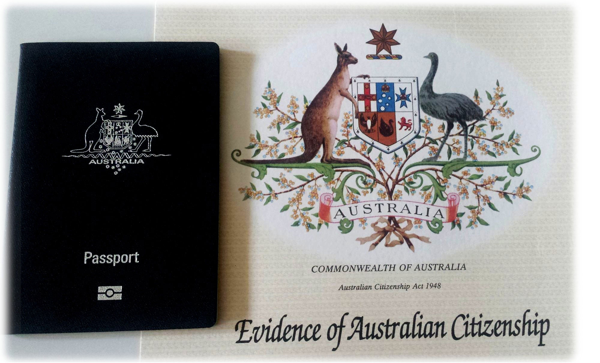 Australian passport and citizenship certificate.