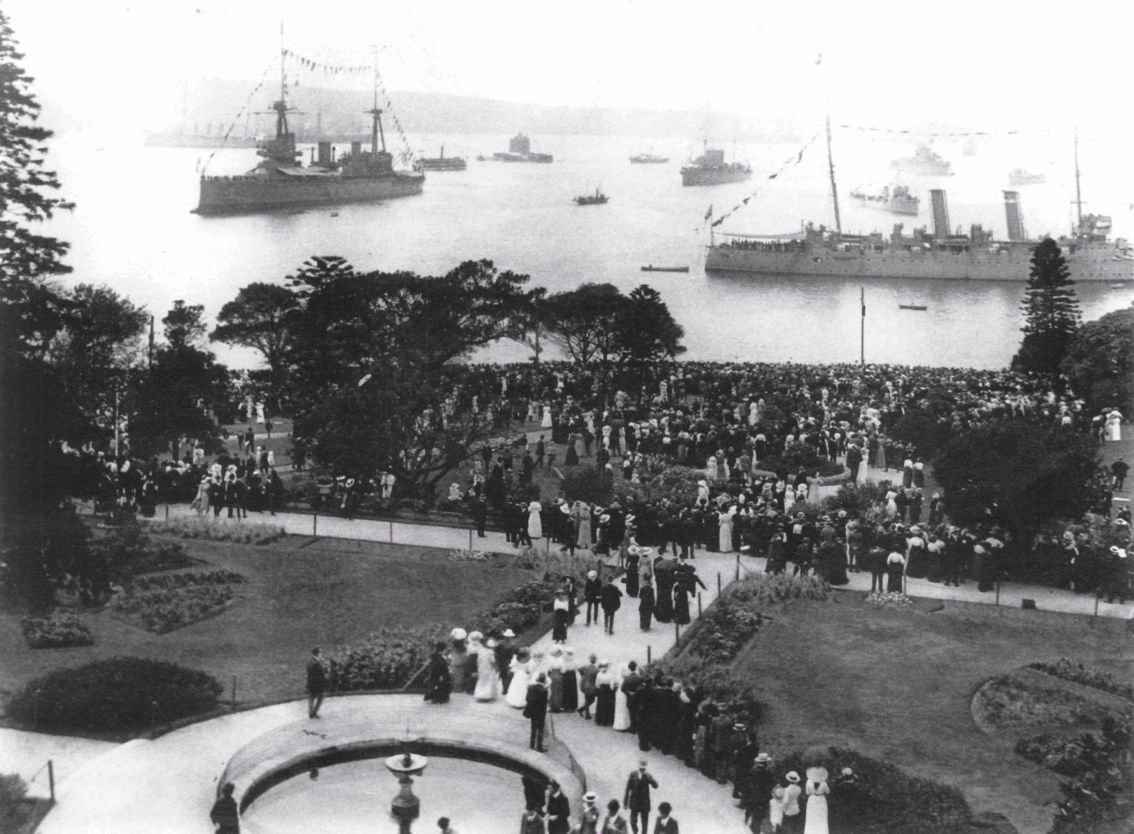The new Royal Australian Navy ‘fleet unit’ moored in Sydney Harbour, 4 October 1913.