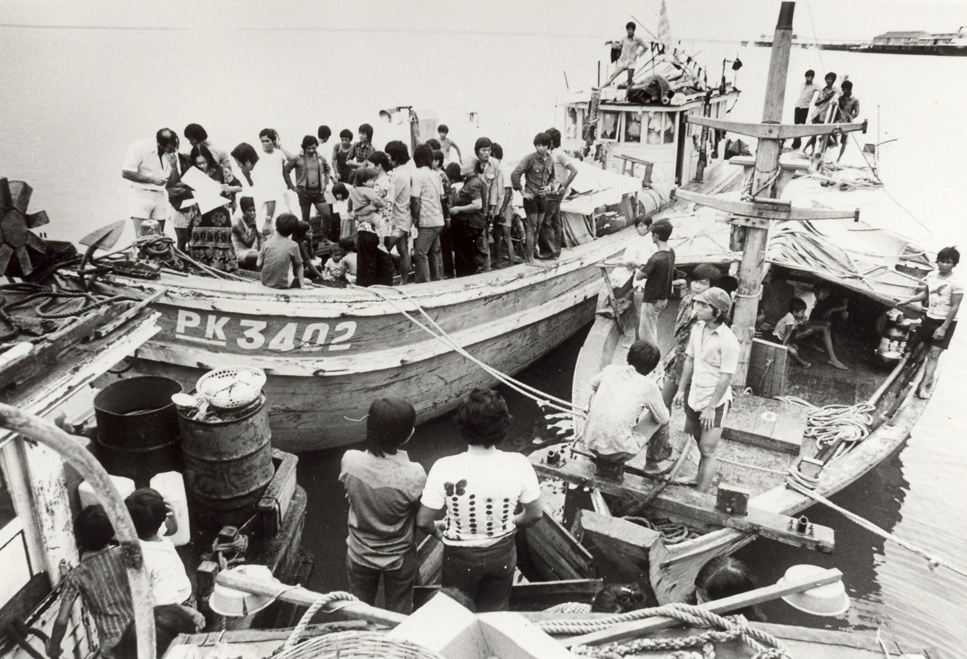 Vietnamese refugees arriving in Darwin Harbour.