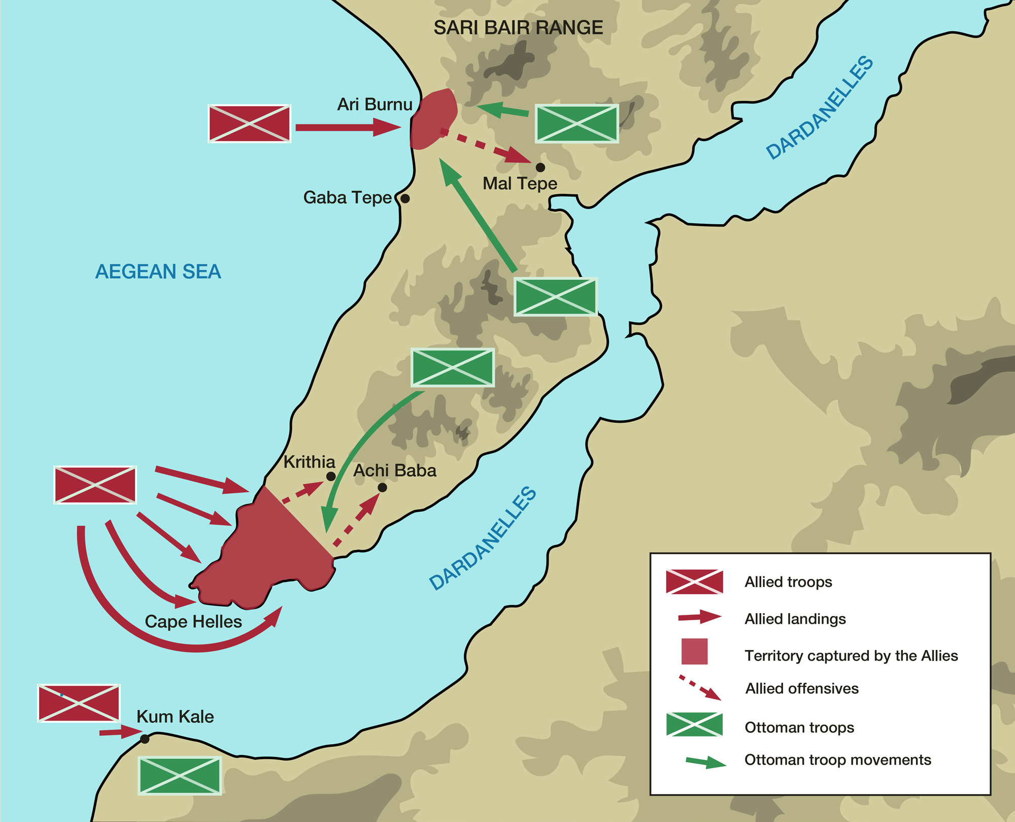 Map of the Gallipoli invasion, 1915.