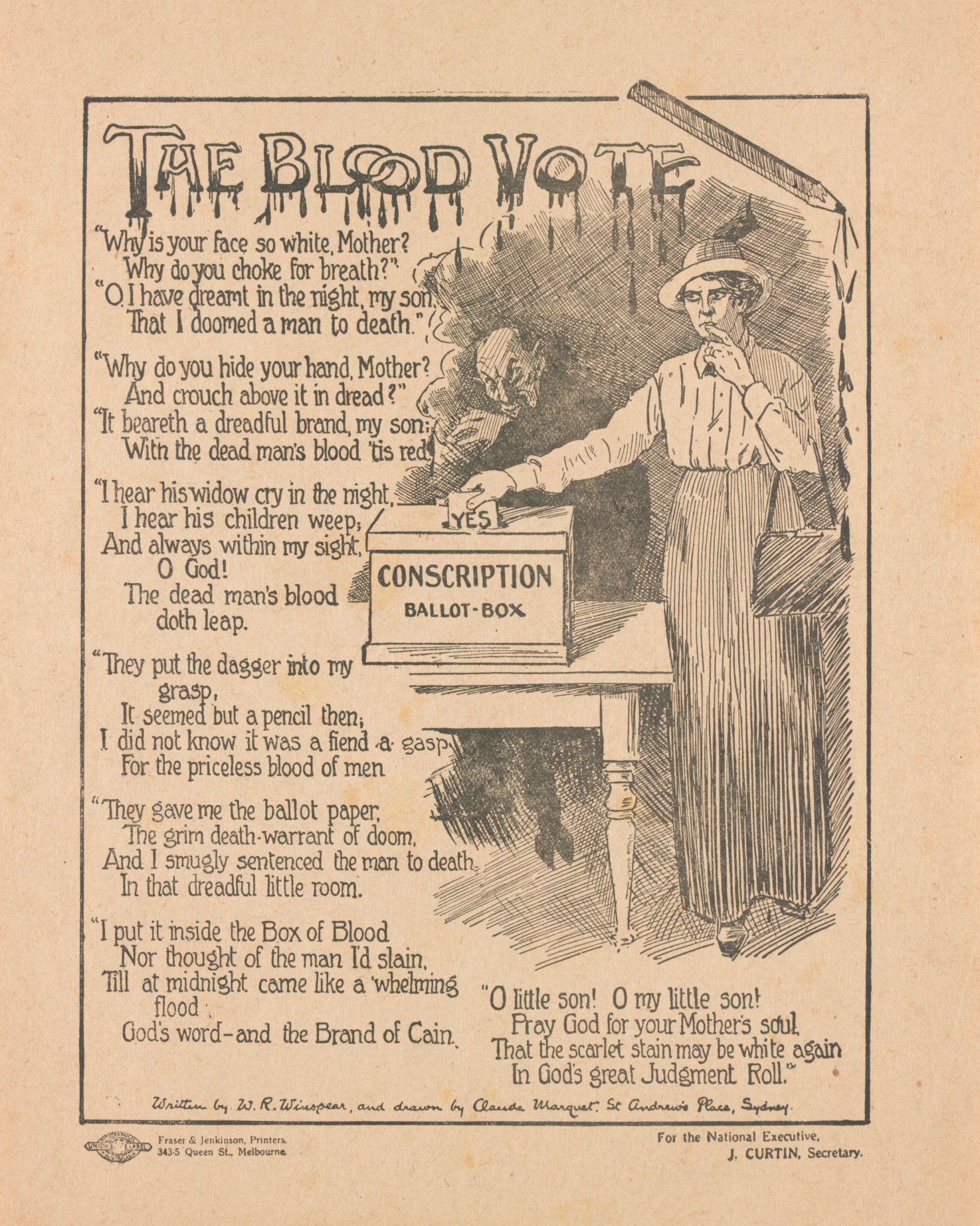 ‘The blood vote’ leaflet, 1917.