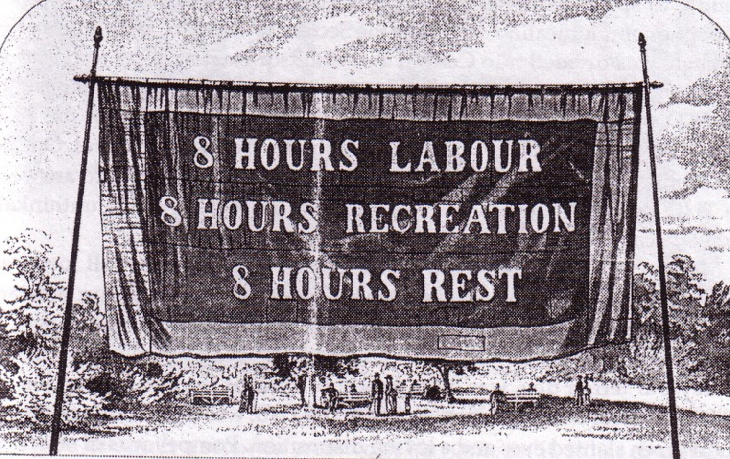 <p>Eight-hour day banner, Melbourne, 1856</p>