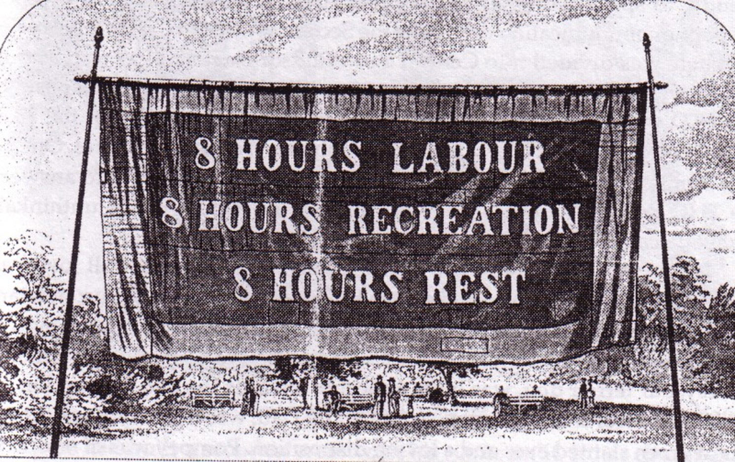 Eight-hour day banner, Melbourne, 1856.
