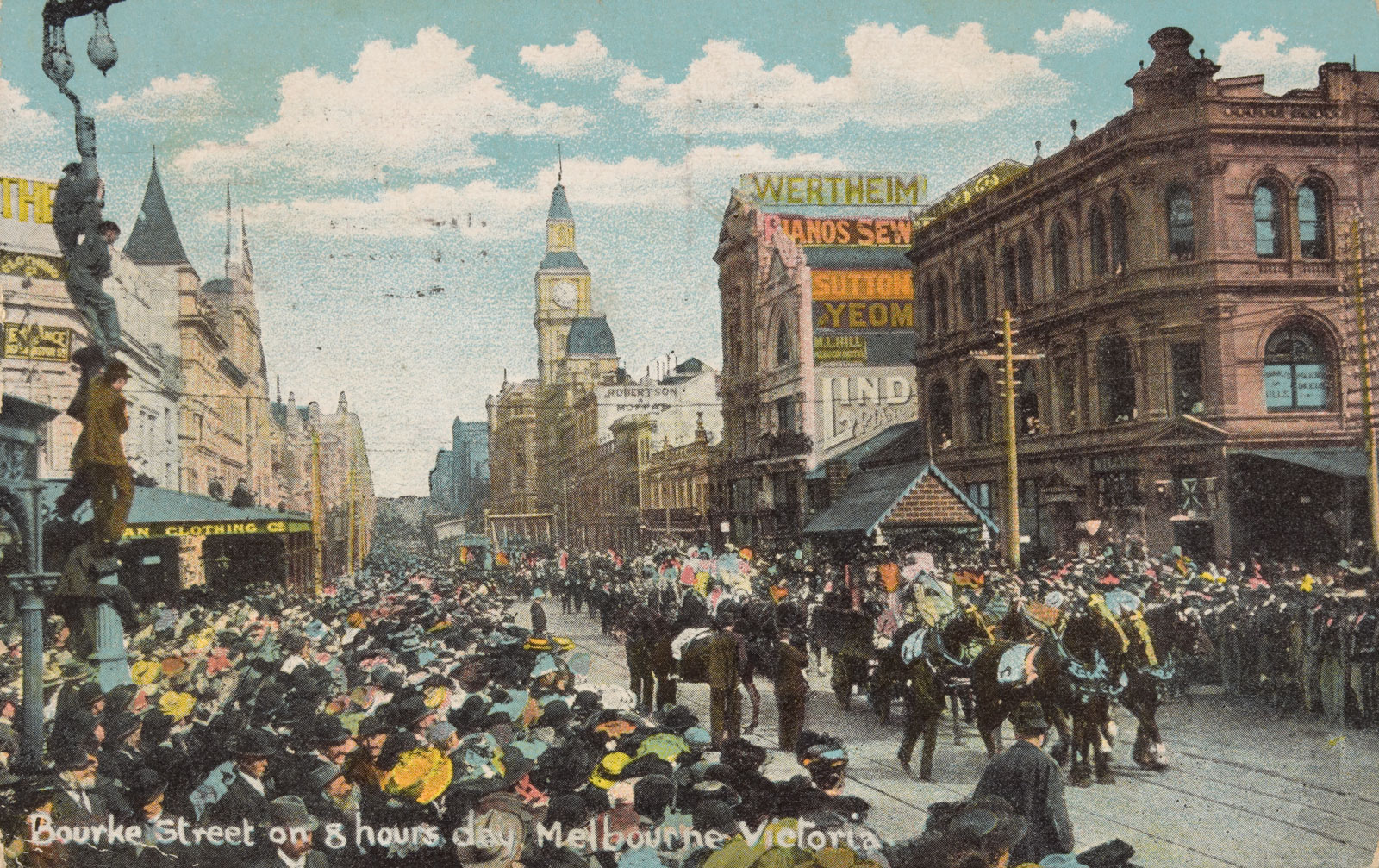 <p>An eight-hour day parade in Bourke Street, Melbourne, 1907</p>