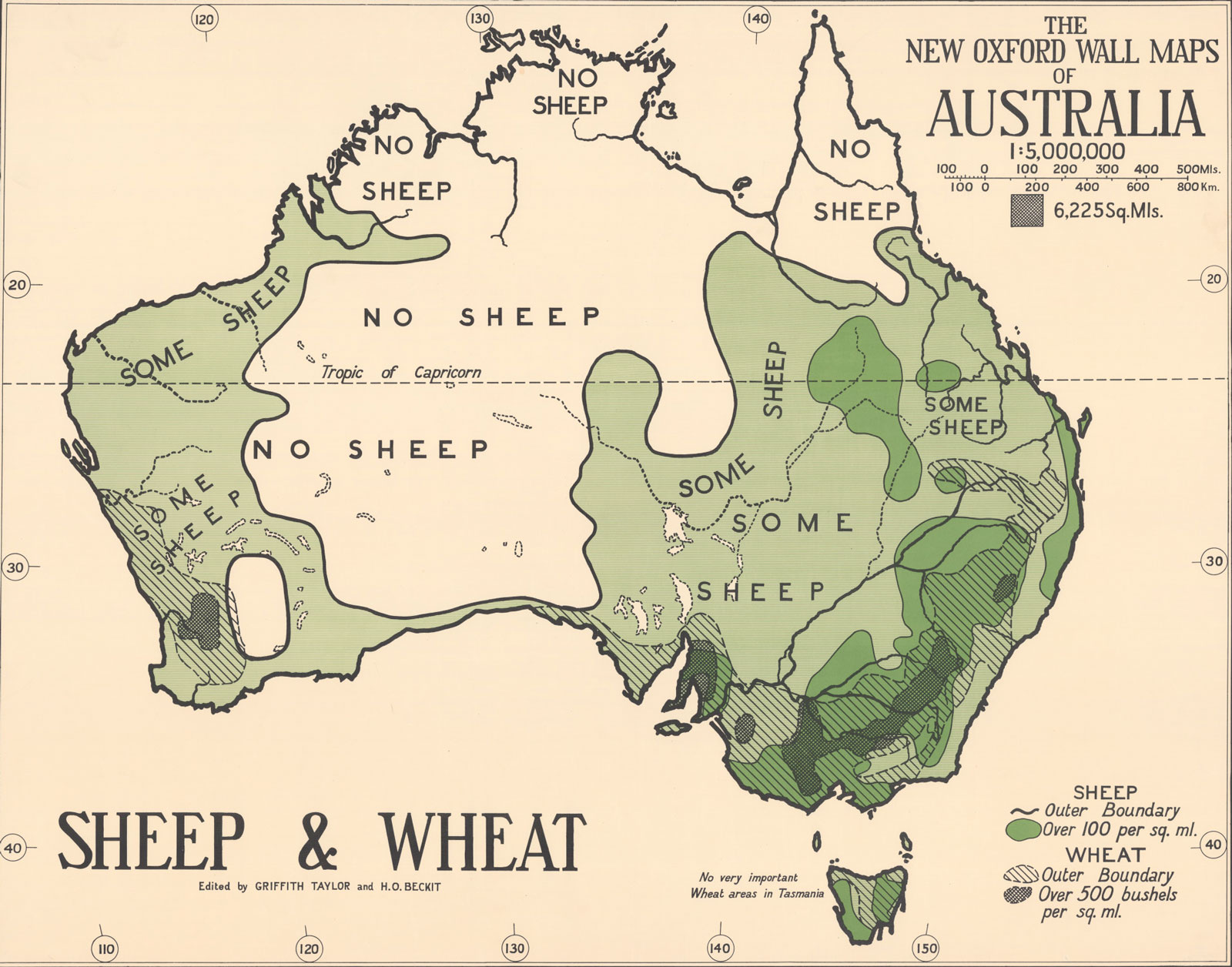 <p>A map showing sheep and wheat growing areas of Australia, published in the 1920s</p>
