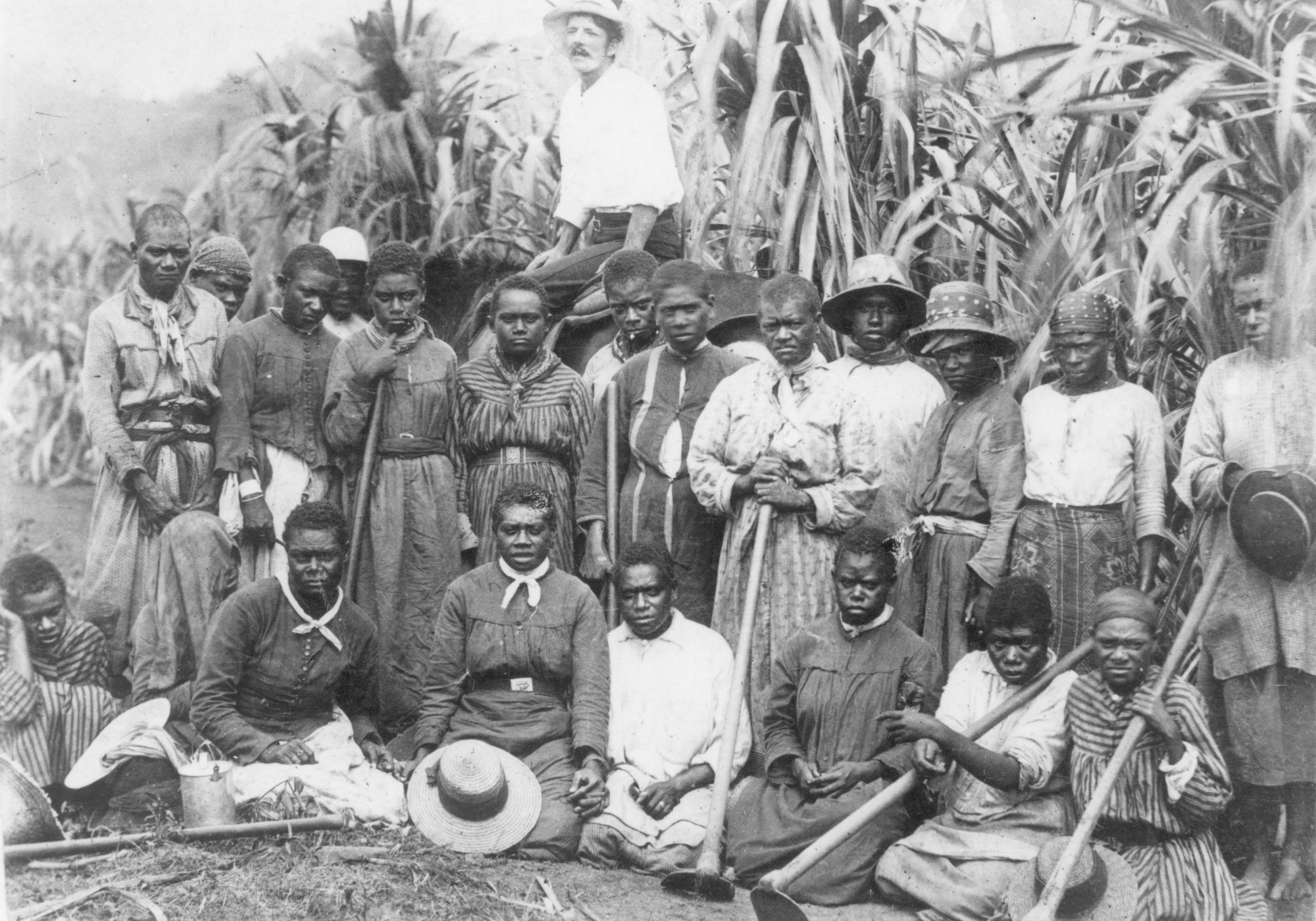 Group of Australian South Sea Islander women labourers on a sugar cane plantation near Cairns, Queensland, about 1895.
