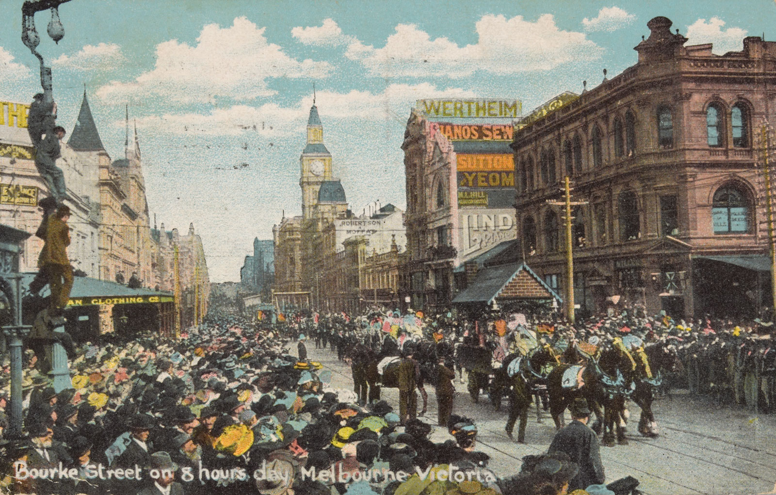 <p>An eight-hour day parade in Bourke Street, Melbourne, 1907</p>
