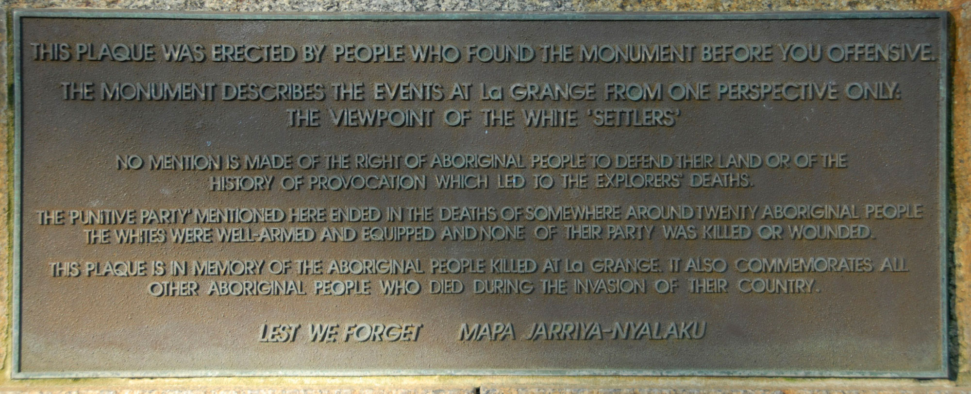 Plaque added in 1994 to the Explorers’ Monument in Esplanade Park, Fremantle, Western Australia