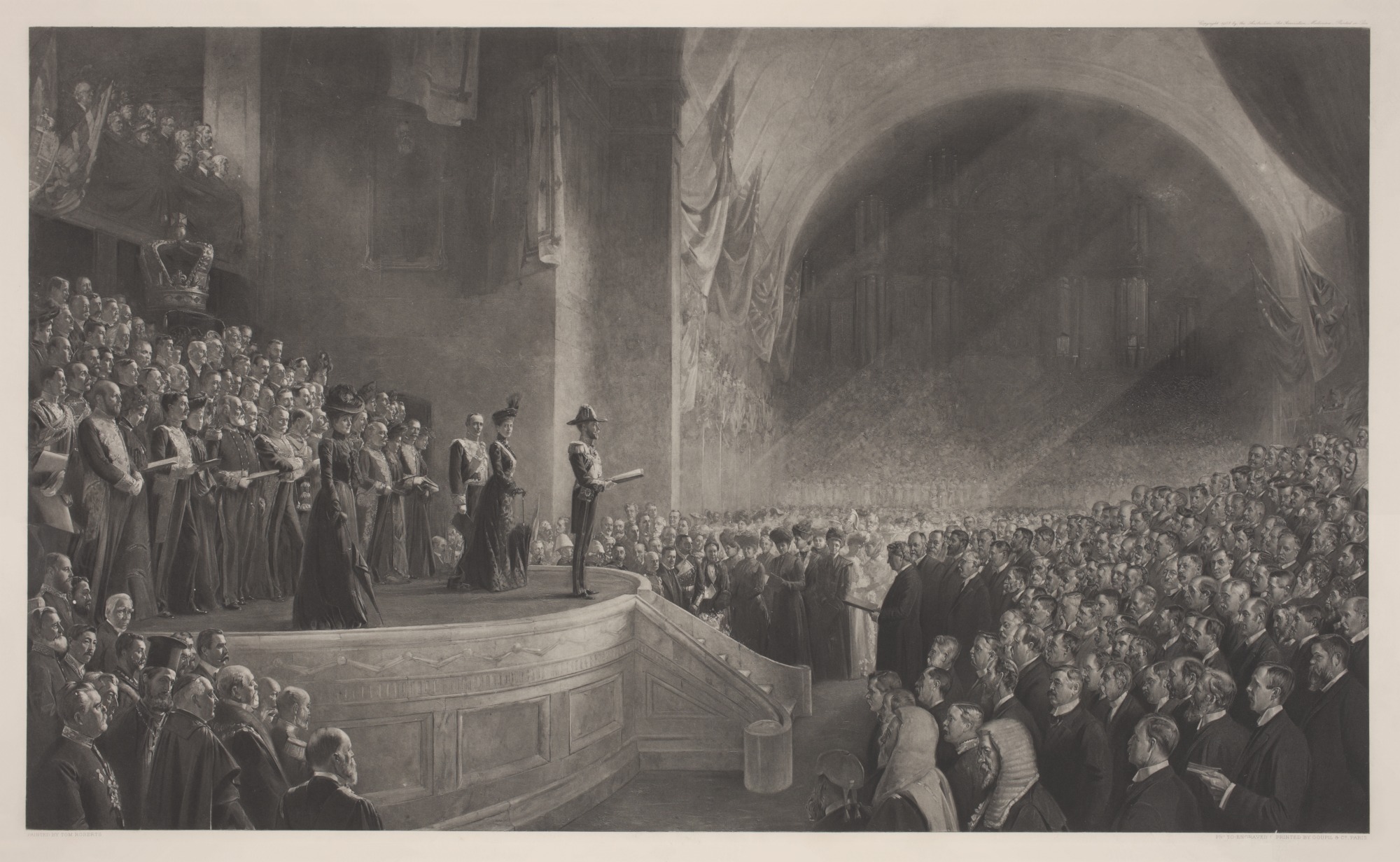 Opening of the First Parliament of the Commonwealth of Australia by HRH The Duke of Cornwall and York (Later HM King George V), May 9, 1901, by Tom Roberts. 