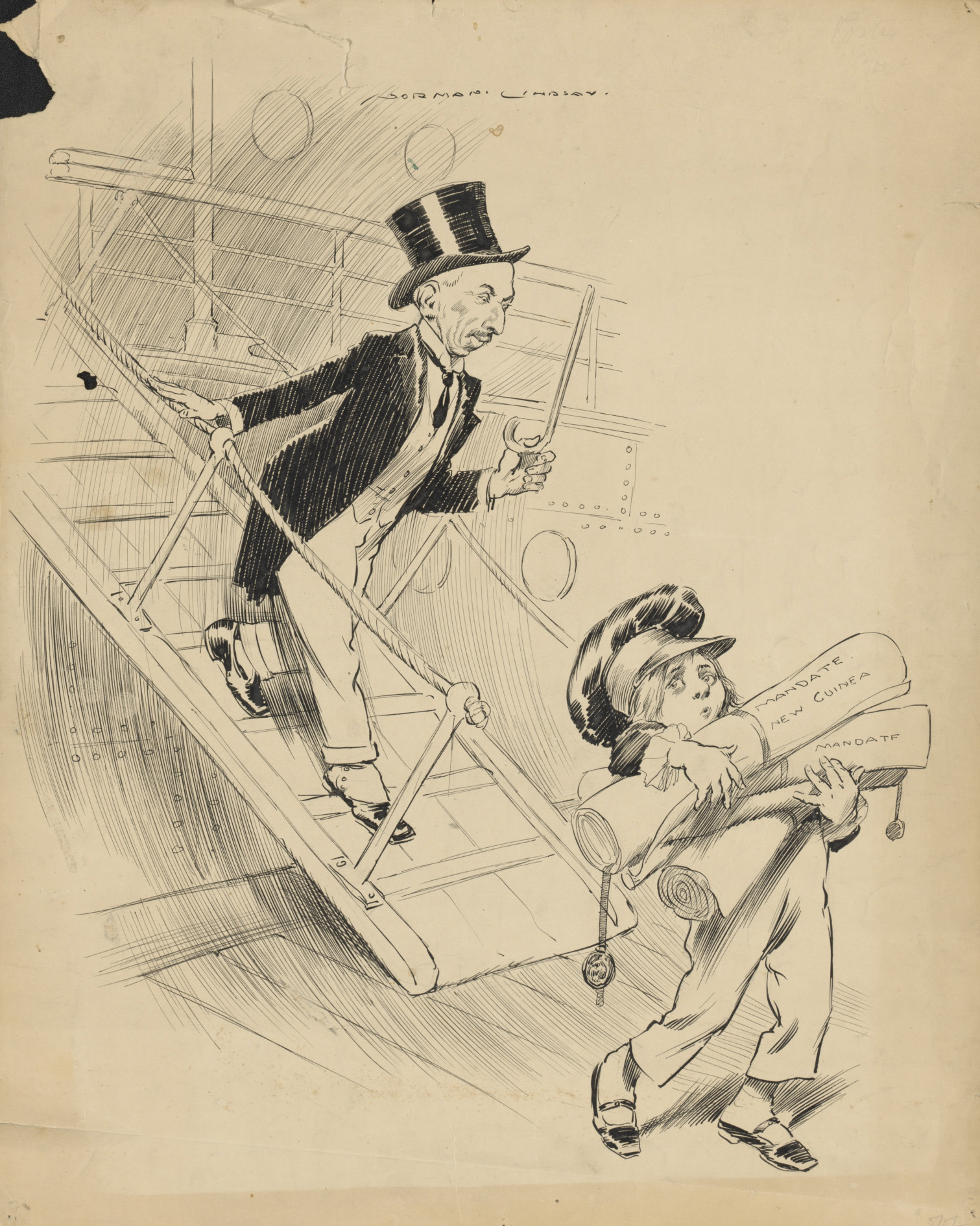 Cartoon of Billy Hughes returning to Australia laden with concessions ...