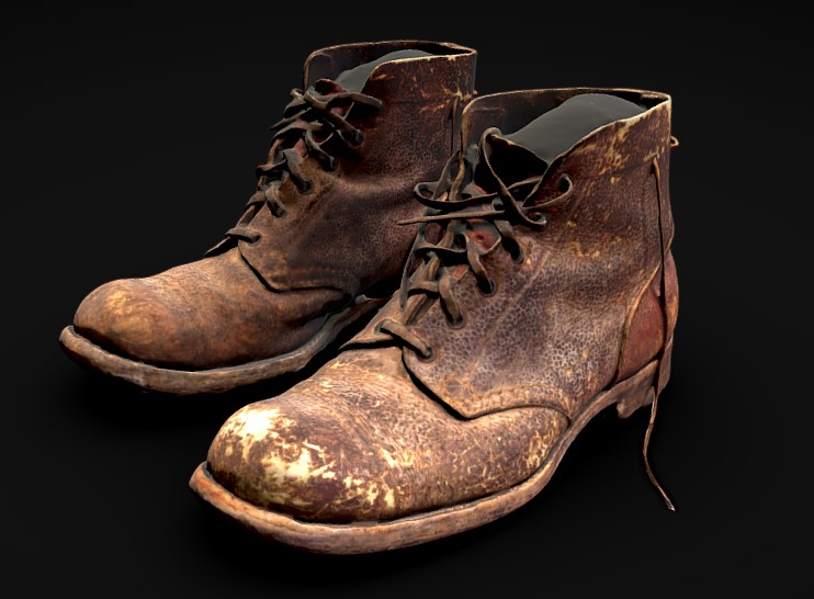 Dark brown leather hiking boots associated with Milo Dunphy