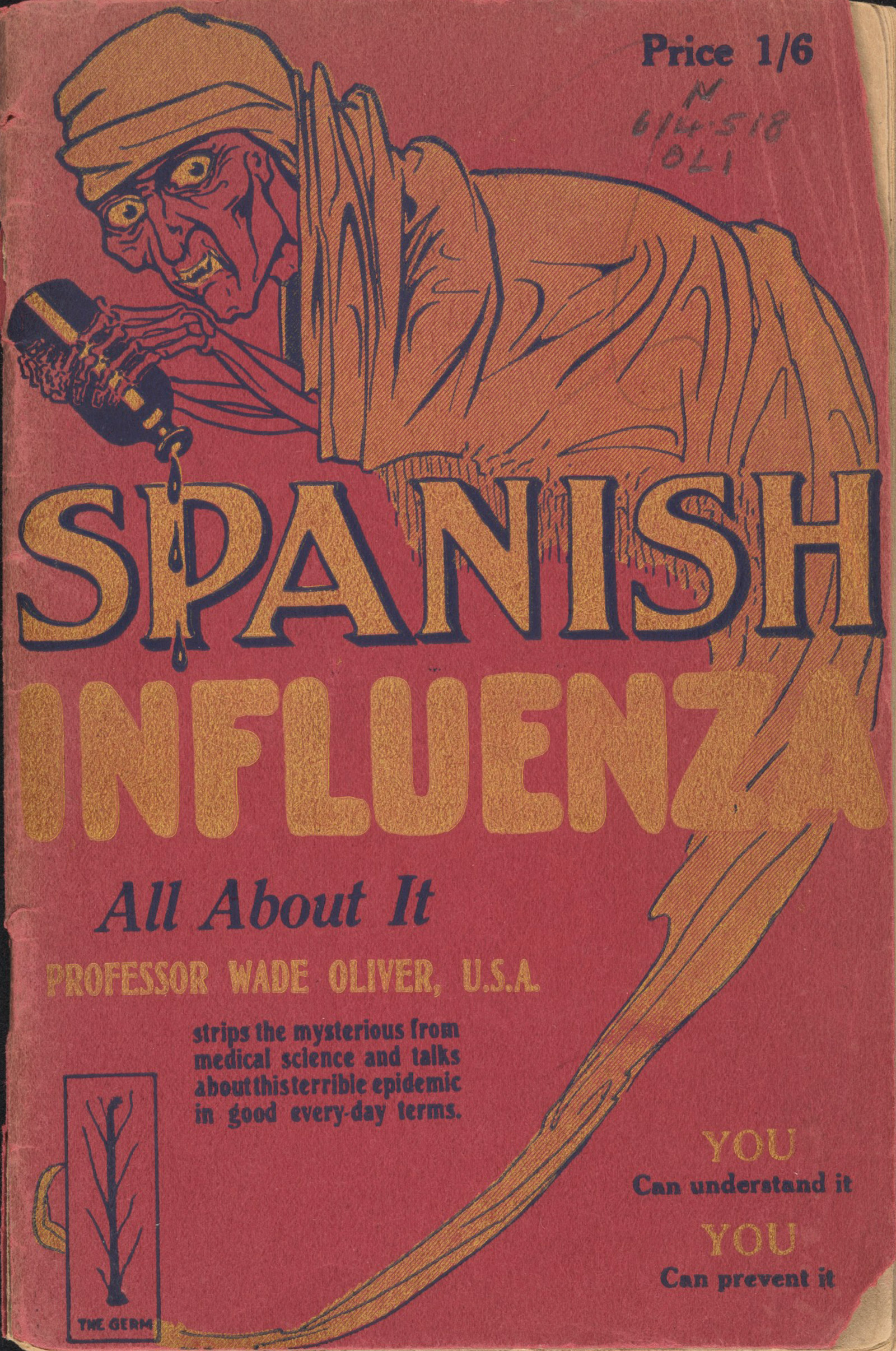 Book cover for Spanish Influenza: All About It, Professor Wade Oliver, 1919