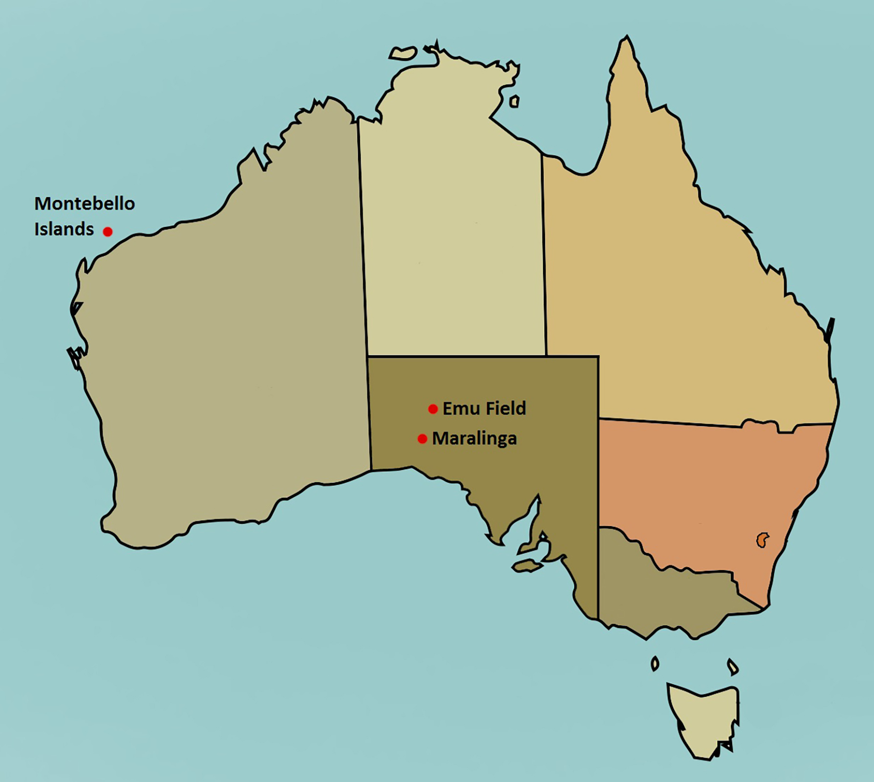 <p>Map showing nuclear test sites in Australia</p>
