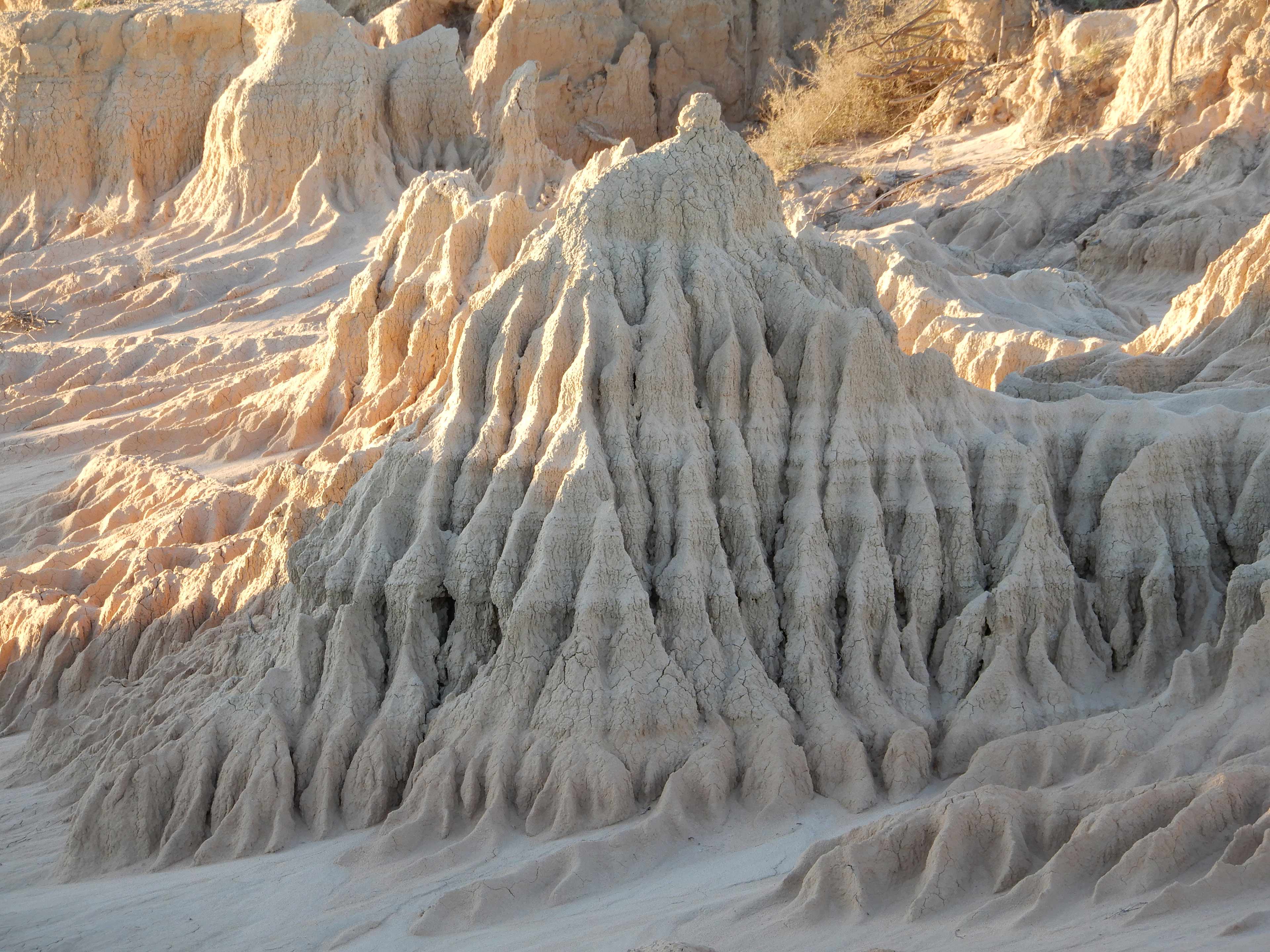 A lunette at Lake Mungo showing ancient soil layers, 2020