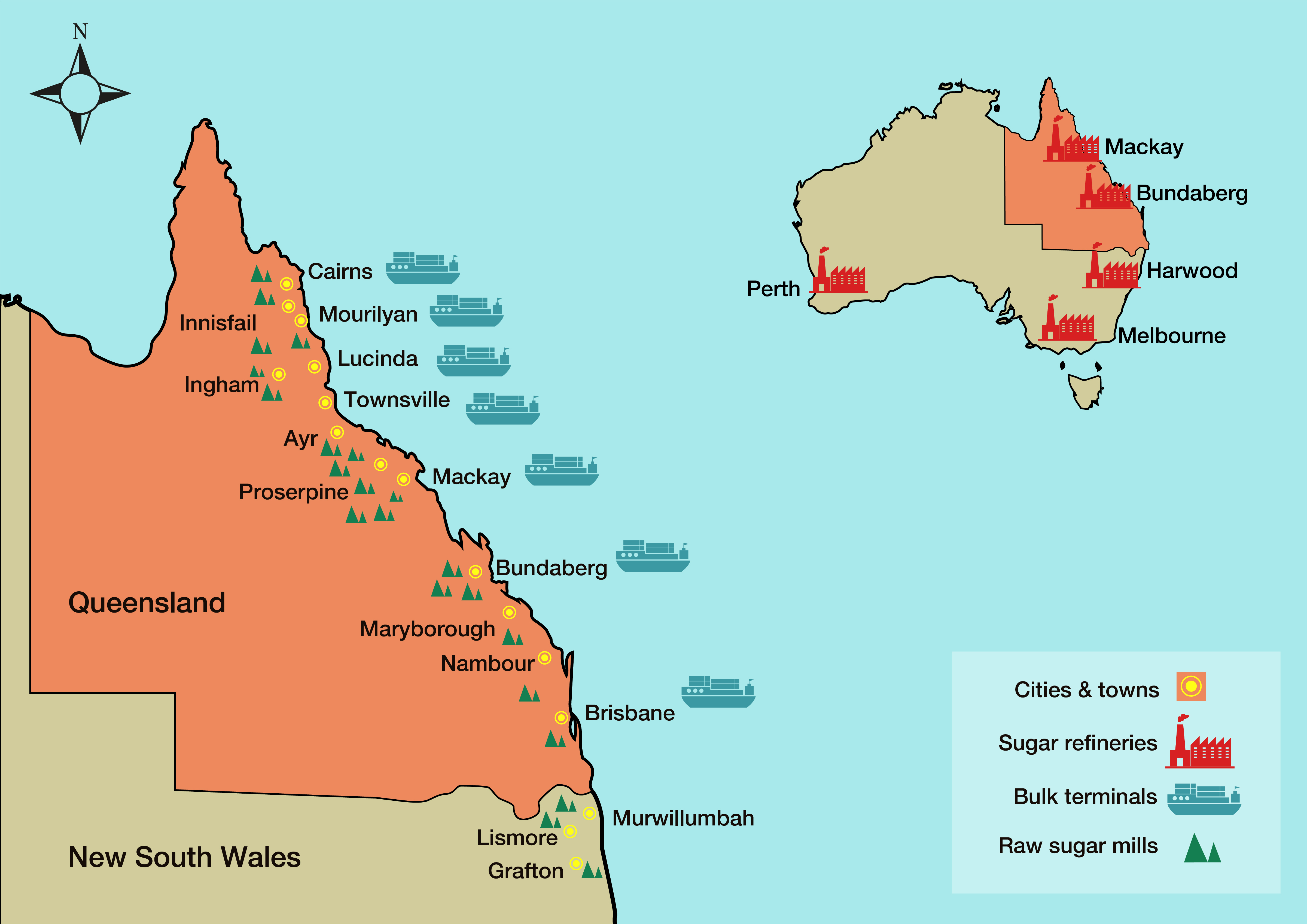 <p>Map of the Australian sugar industry</p>
