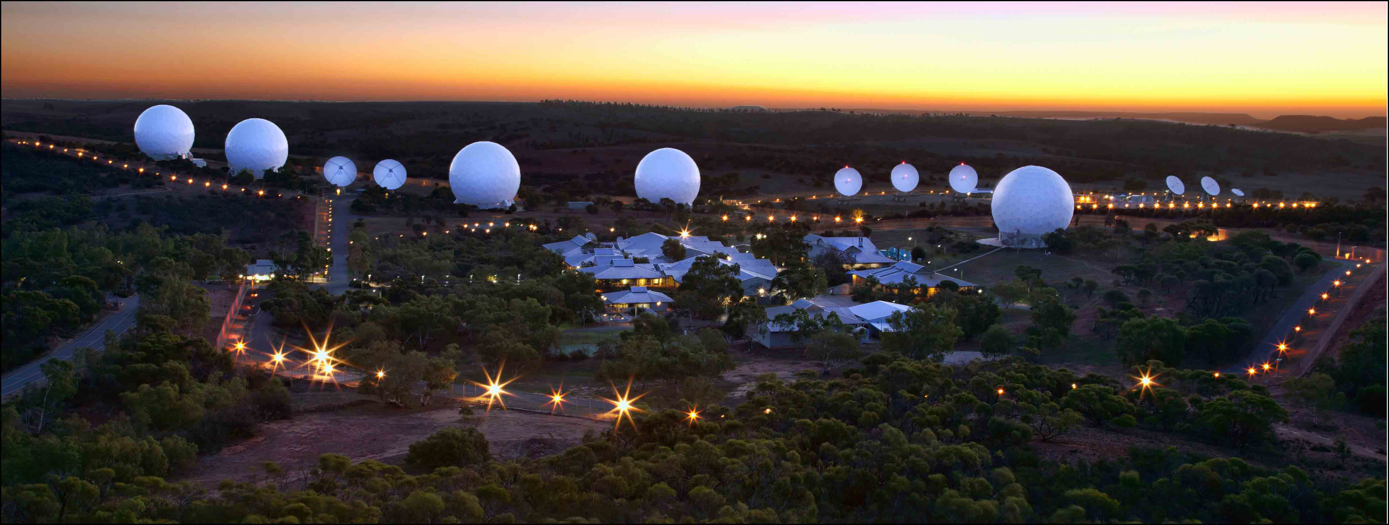 <p>Australian Defence Satellite Communications Station, Kojarena, 2020. At this station the Australian Signals Directorate uses radio antennas to monitor satellite communications. Huge kevlar polymer radomes protect the antennas.</p>
