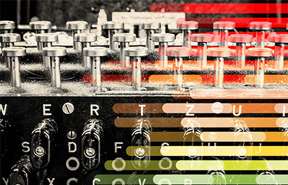 Stylised graphic with elements of a cipher machine.