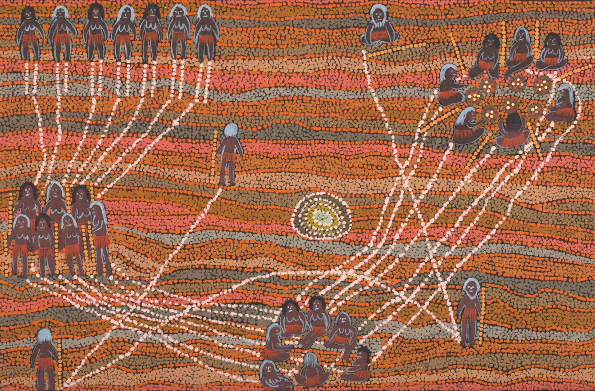 <p><em>Kungkarrangkalpa </em>(Seven Sisters Dreaming), 2011, Judith Yinyika Chambers, acrylic on canvas, 763 x 1525 x 33 mm.</p>
