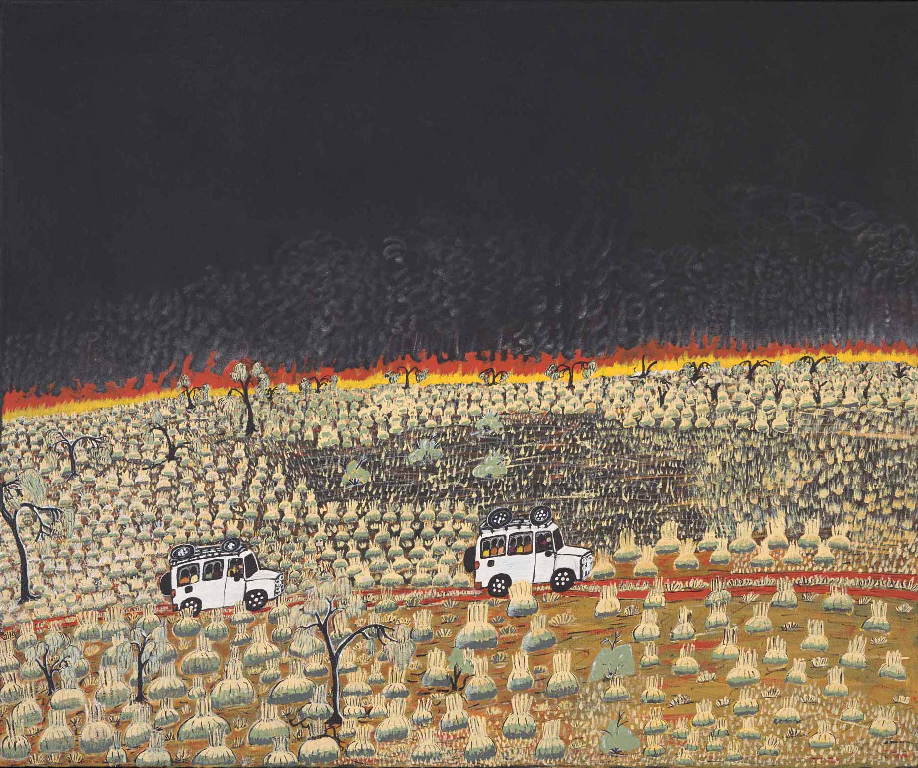 <p><em>Land Management, Burning Country,</em> 2012, Dianne Ungukalpi Golding, acrylic on canvas, 1015 x 1215 mm.</p>