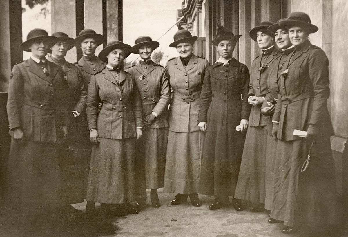 <p>A group of Australian Army nurses about to leave for Salonica, Greece, 14 June 1917</p>