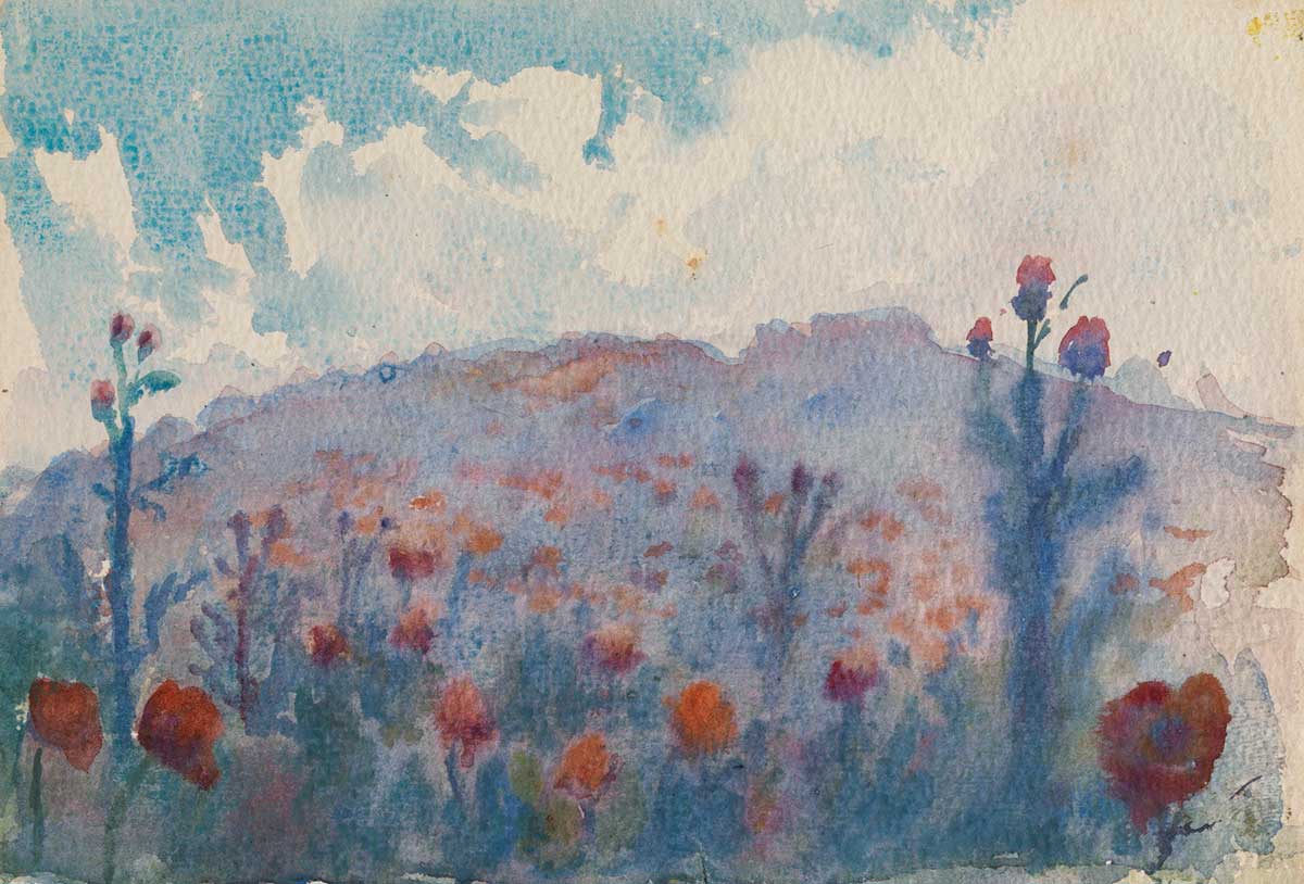 <p><em>Wild Poppies, Mont Kemmel</em>, Kenneth Macqueen, 1917 or 1918, watercolour on paper</p>