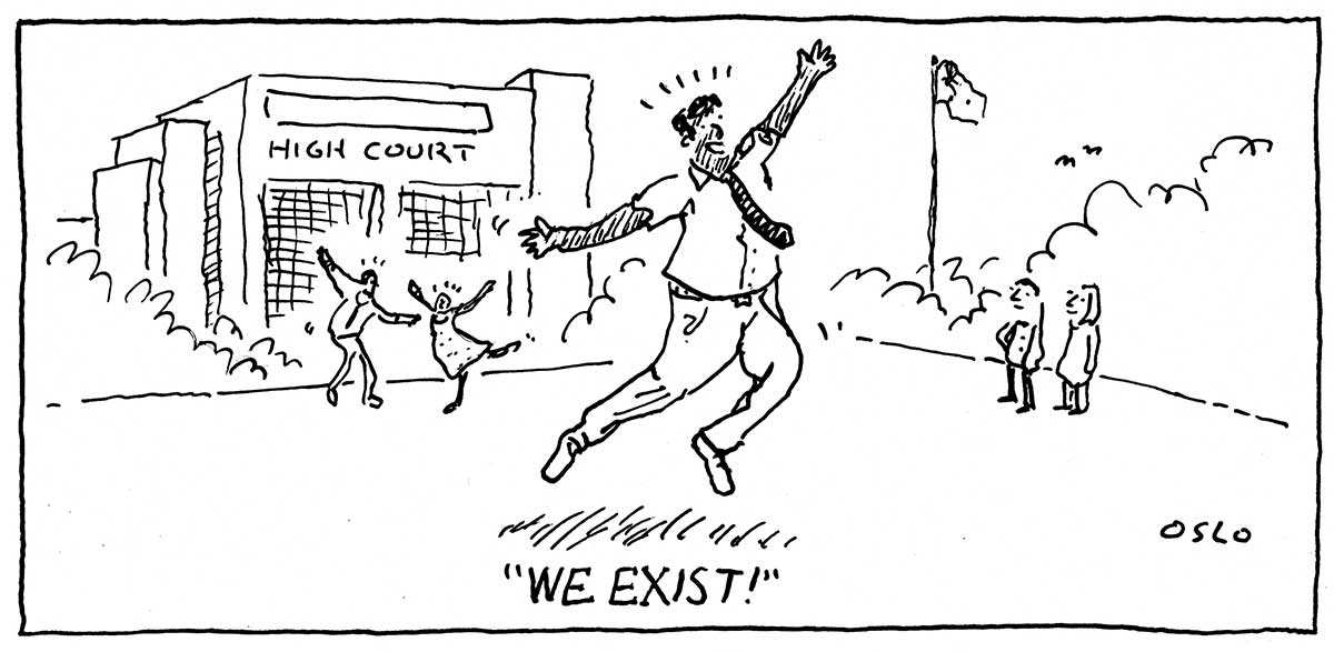 <p>‘We exist’ cartoon, by Oslo Davis</p>