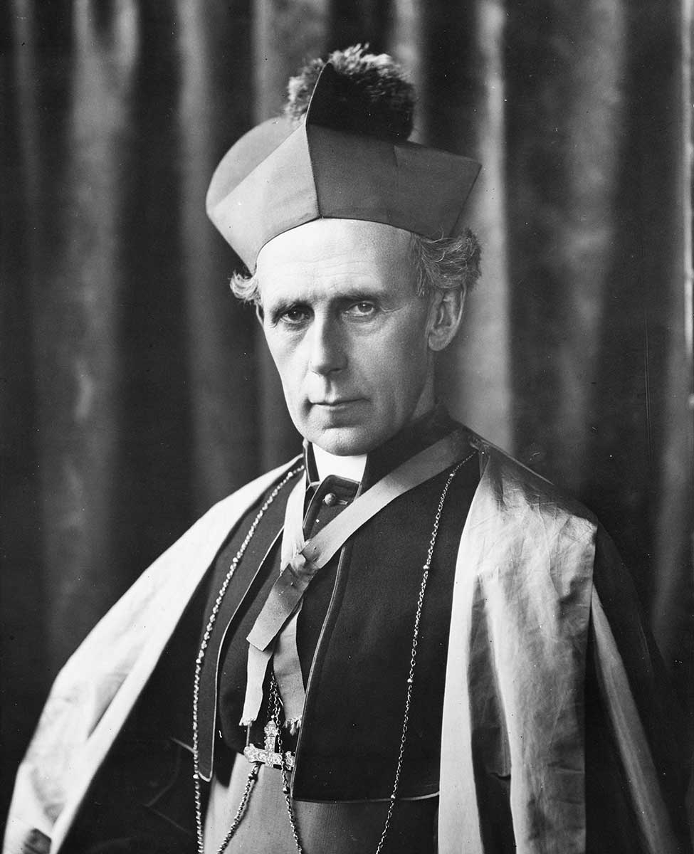 Black and white portrait photograph of a man in papacy attire.