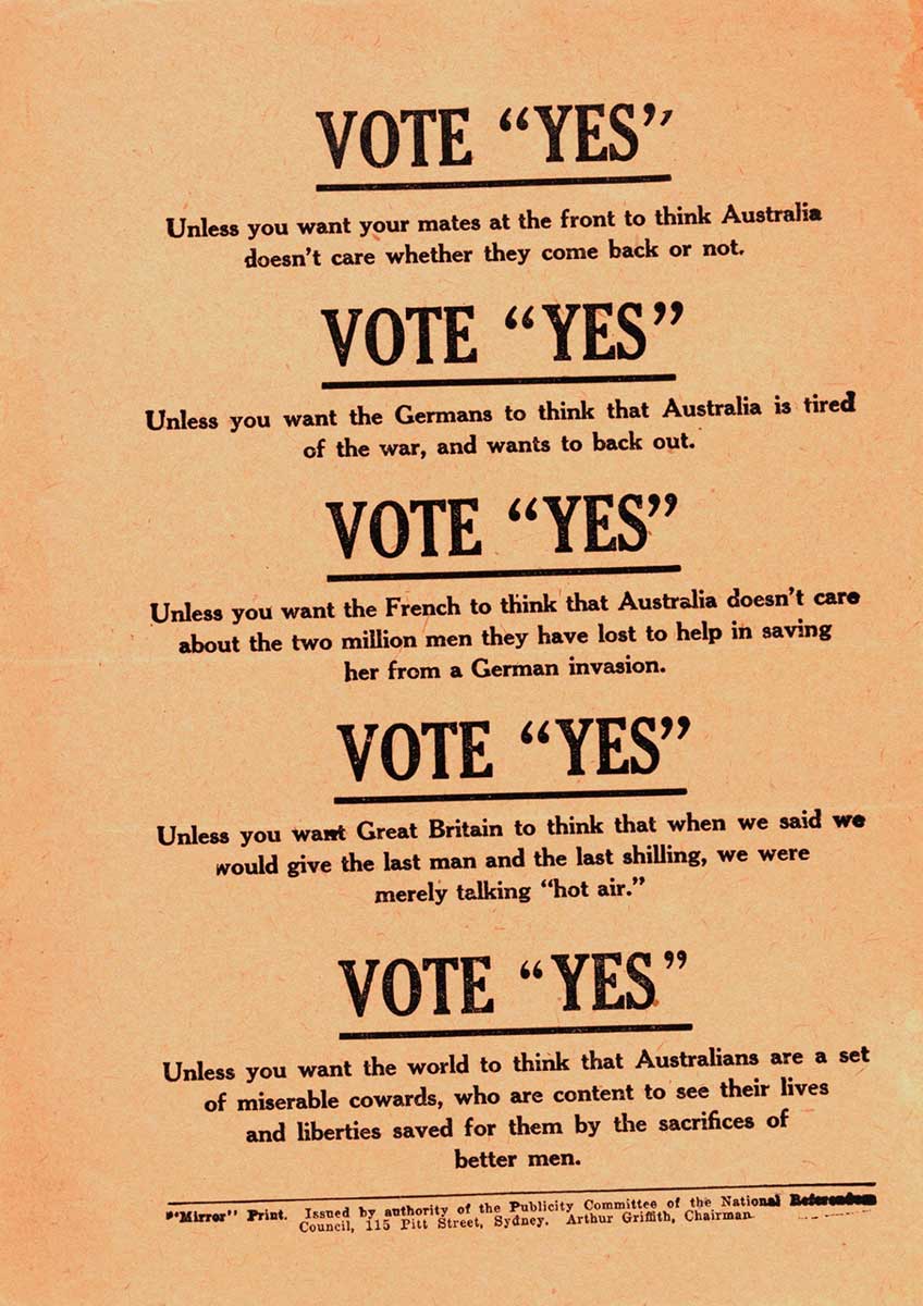 ‘Vote yes’ leaflet, 1916.