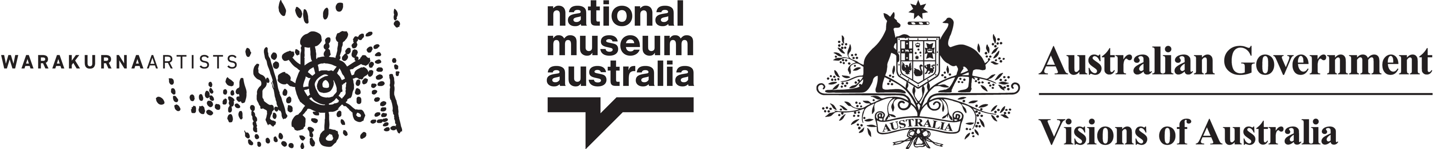 Logos of the Warakurna Artists, National Museum of Australia, and Visions of Australia