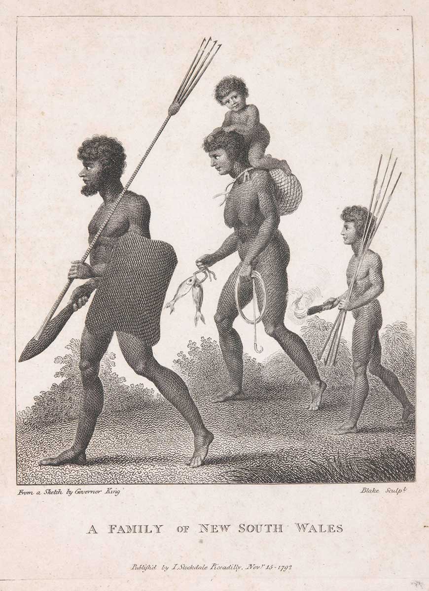 <p>‘A Family of New South Wales’, based on a sketch by Captain Philip Gidley King, 1793</p>