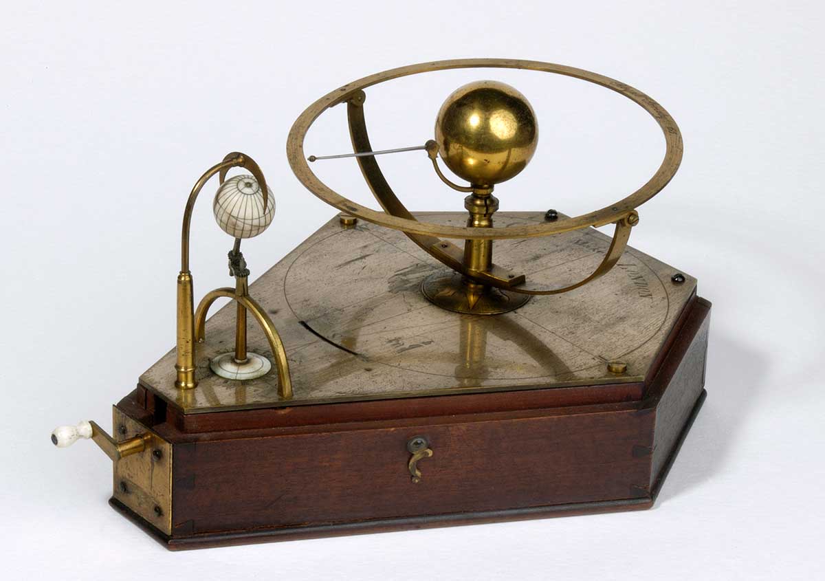 <p>Orrery (mechanical planetarium) demonstrating the transit of Venus, about 1760, made by Benjamin Cole, London</p>