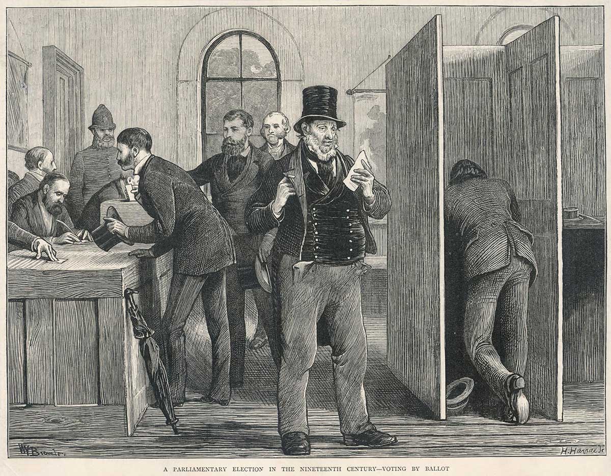 <p>Voting by secret ballot</p>
