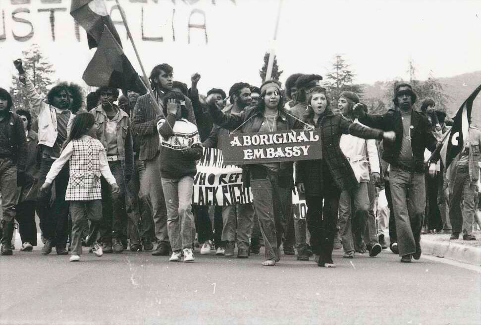 Demonstration march from the Aboriginal Tent Embassy, Parliament House, Canberra, 30 July 1972.