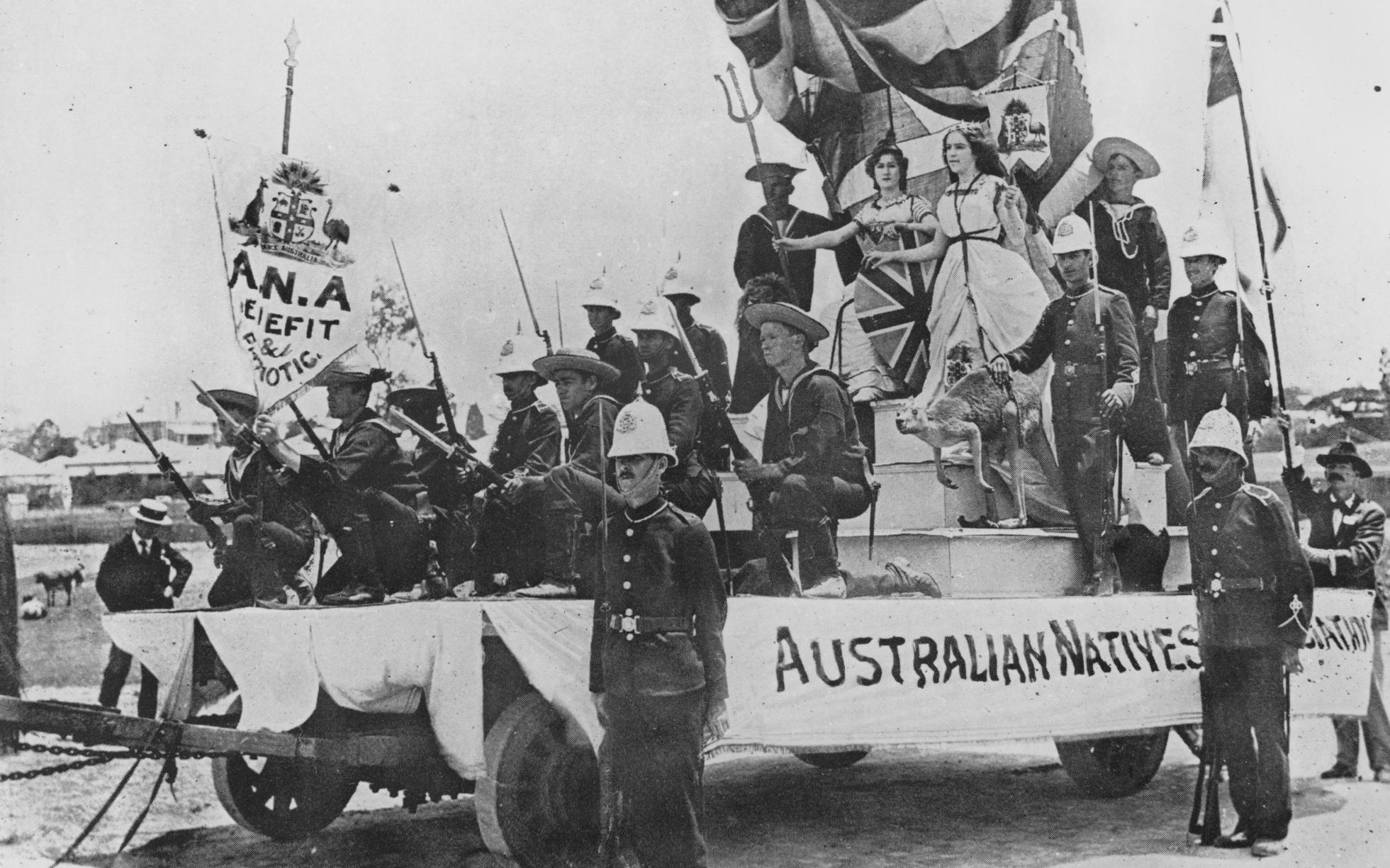 Australian Natives’ Association float participating in Australian Commonwealth celebrations, Brisbane, 1901.