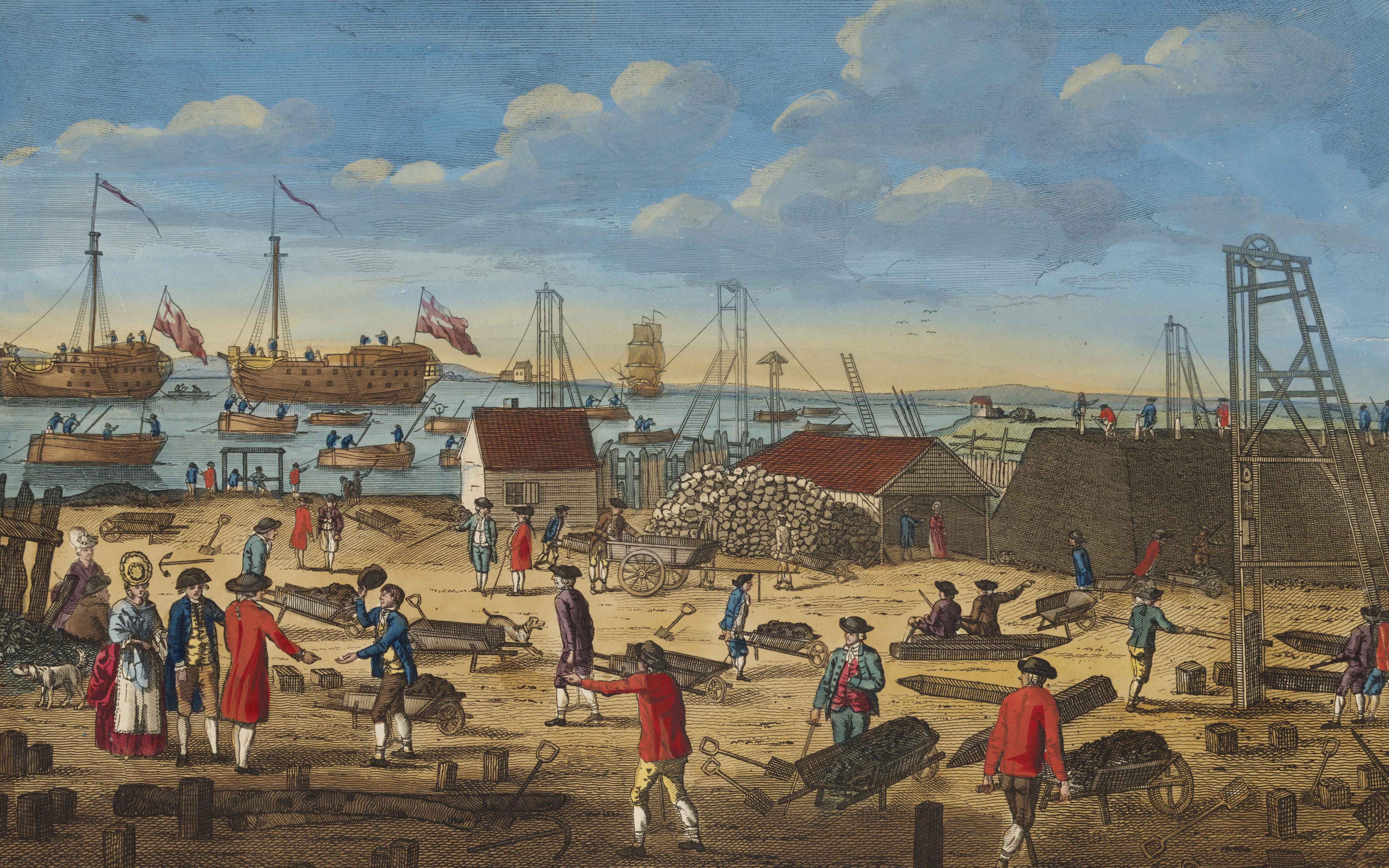 ‘View near Woolwich in Kent shewing [sic] the employment of the convicts from the hulks’, about 1800.