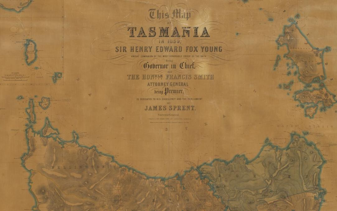 Map of Tasmania by James Sprent, 1859.