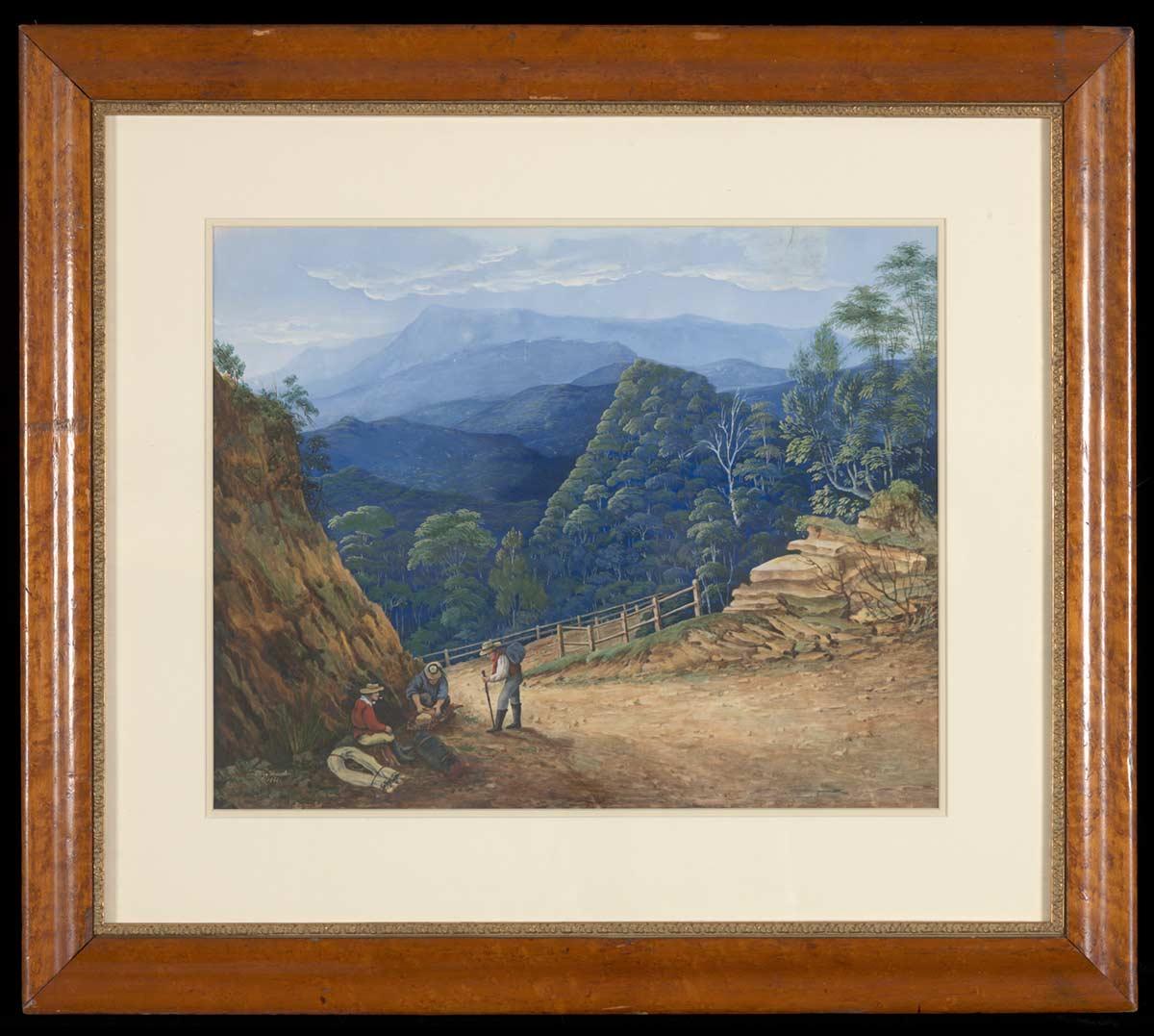 Painting of a mountainous landscape.